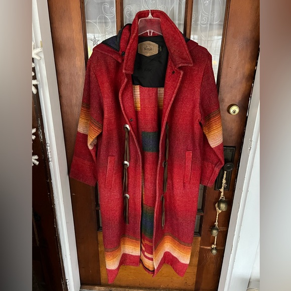 SOLD Vintage Woolrich Southwestern Aztec Wool Long Jacket Trench Coat Size Large - Picture 3 of 11
